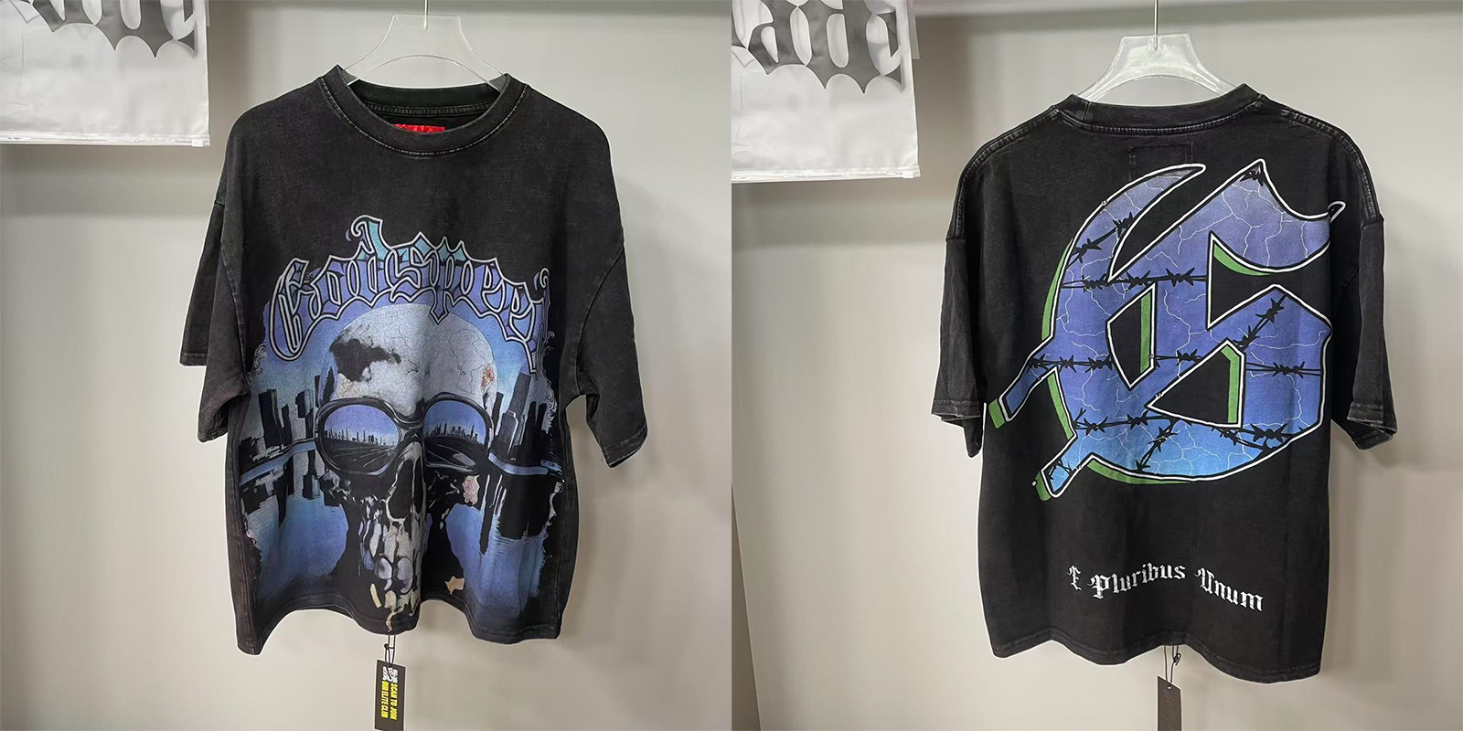 thumbnail for 【High Quality】American Godspeed Skull Man Short Sleeve Men's Couple T-Shirt ins High Street Dark Rock Trendy Brand T-Shirt