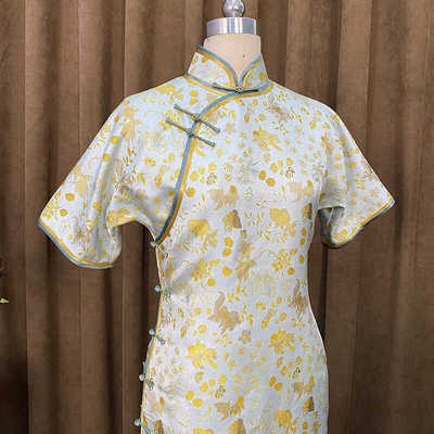 【金鱼海藻】锦暮溪新品古法开襟全手工旗袍入秋双层织锦缎旗袍女