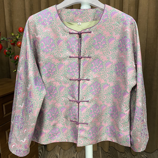 上衣织锦缎手工唐装 锦暮溪上新中式 春秋国风上衣高级感 紫鸢