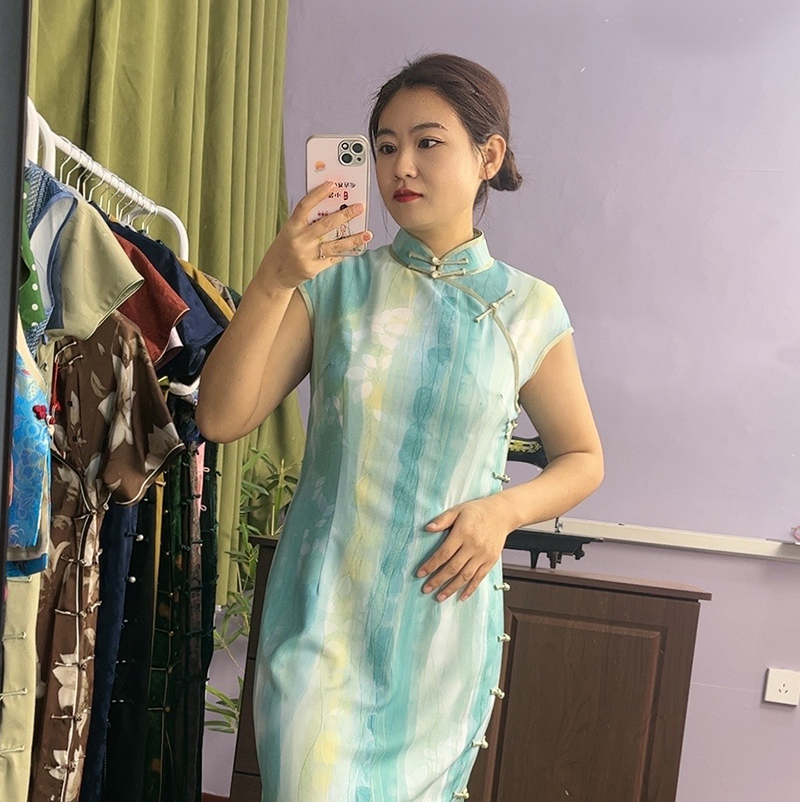 【栀清】锦暮溪新品古法裁手缝边夏季盘扣大开襟135长款双层旗袍