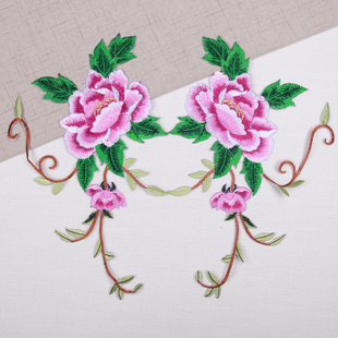 新款中国风牡丹刺绣布贴大号对花演出服民族服舞蹈服烫花绣片