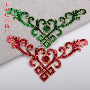 亮片刺绣领花胸花贴花 祥云云纹亮片烫花 辅料刺绣贴花 舞台服装