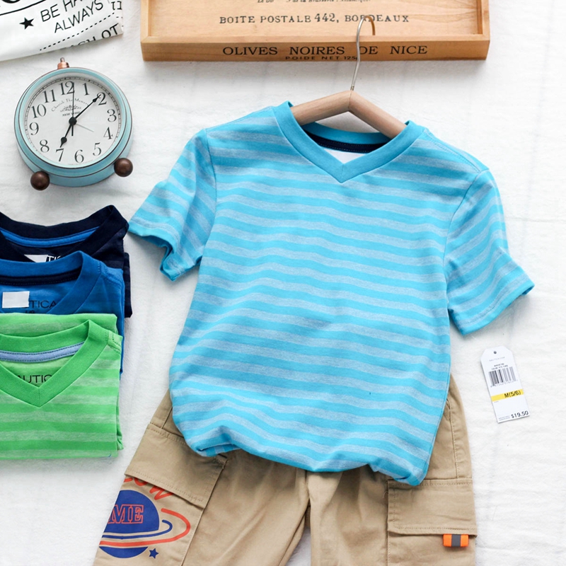 男童夏季短袖v领t恤衫休闲