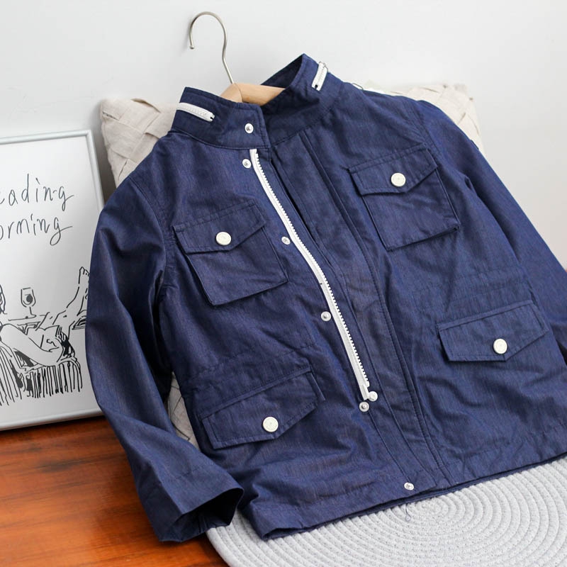 120-130码 儿童牛仔外套春秋男童女童小立领风衣外套宝宝夹克上衣