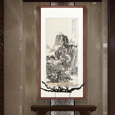 入户玄关装饰画走廊过道竖版山水画挂画碧水青山图