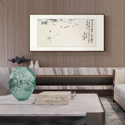 【十年老店】桃花鱼戏国画花鸟横幅客厅装饰画新中式书房茶室挂画