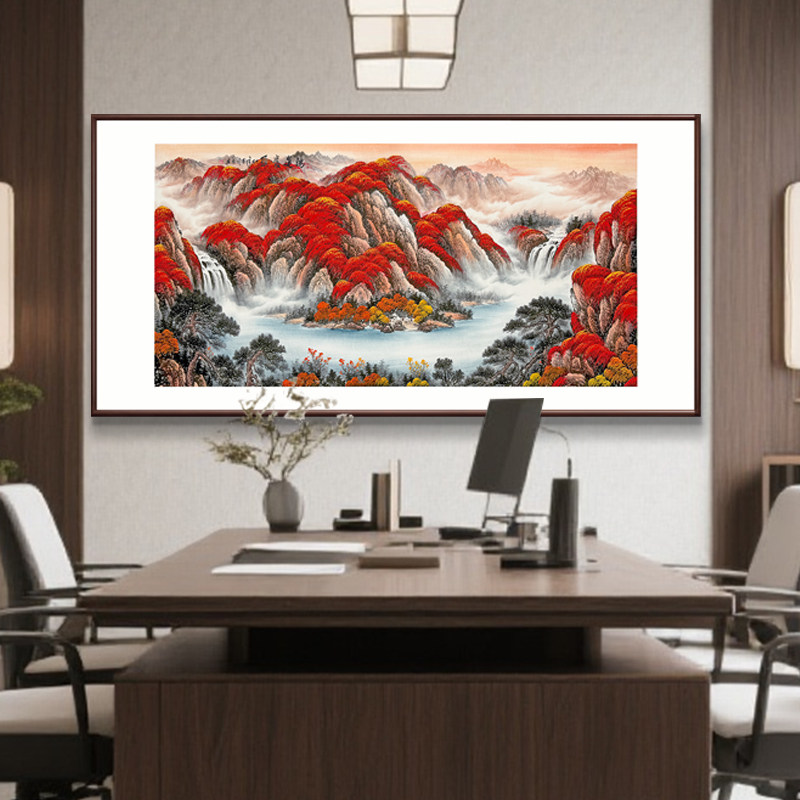 鸿运当头金山手绘国画山水挂画壁画客厅办公室背景墙聚宝盆装饰画