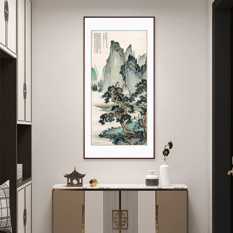 松泉听瀑国画山水画竖幅入户玄关挂画 新中式客厅办公室装饰画