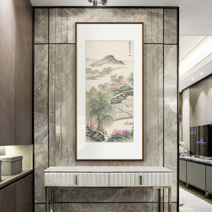 【十年老店】国画竖版玄关装饰画过道走廊山水壁画书房挂画