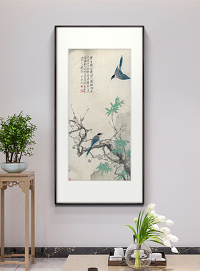 【十年老店】新中式玄关挂画茶室书房装饰画国画梅竹双清图竖版