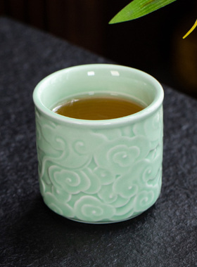 青瓷祥云扳指杯大容量主人杯功夫茶具大杯子单杯品茗杯茶盏茶碗