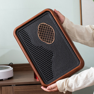 功夫茶具小茶台茶托盘排水式干泡台简约蓄水式储水盘仿乌金石茶盘