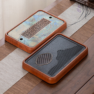 轻奢小型排储水功夫茶台家用竹制茶海干泡托盘密胺仿石茶盘不锈钢