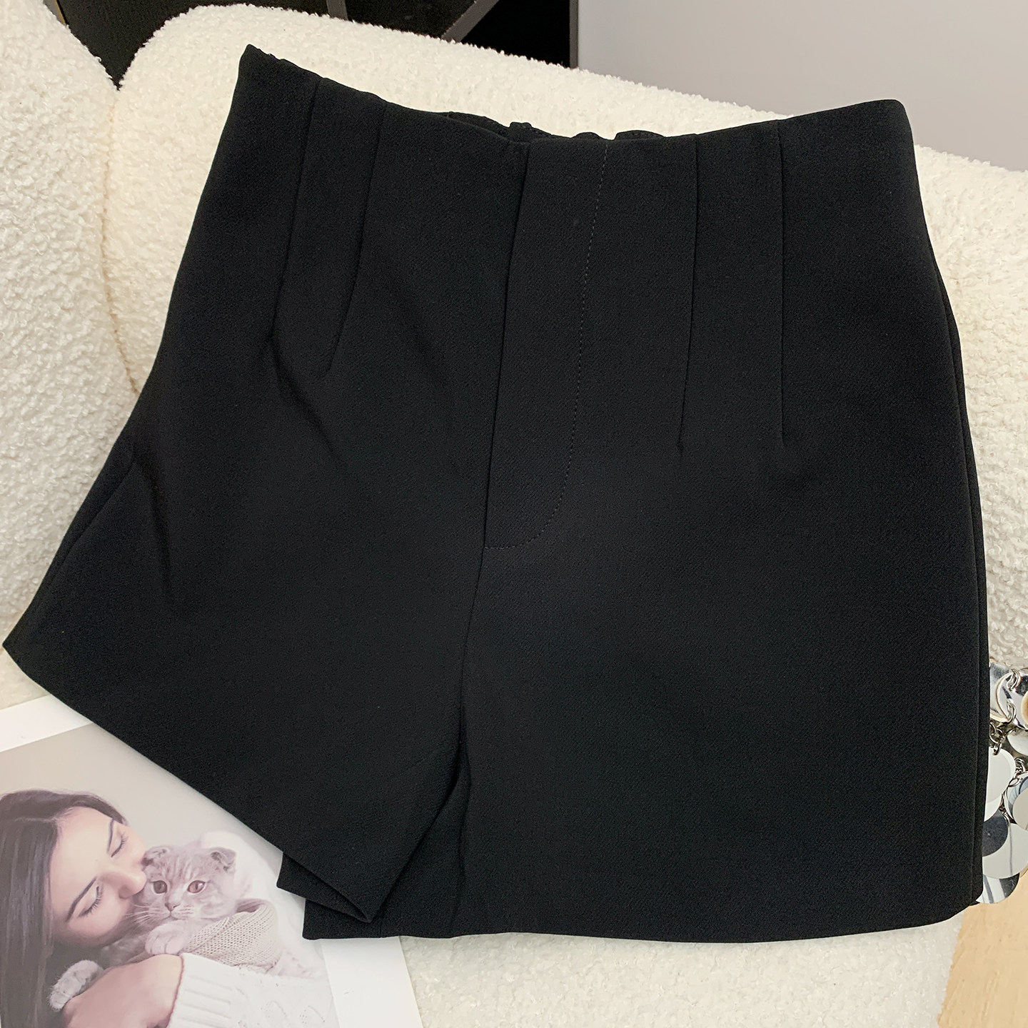 黑色短裤女2026秋冬新款打底a字阔腿高腰小个子显瘦外穿西装靴裤