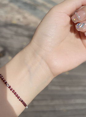 天然石榴石水晶手链s925纯银碎银子手串极细叠戴高级感小众礼物女