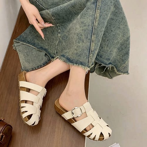 厚底包头半拖鞋女夏外穿新款编织