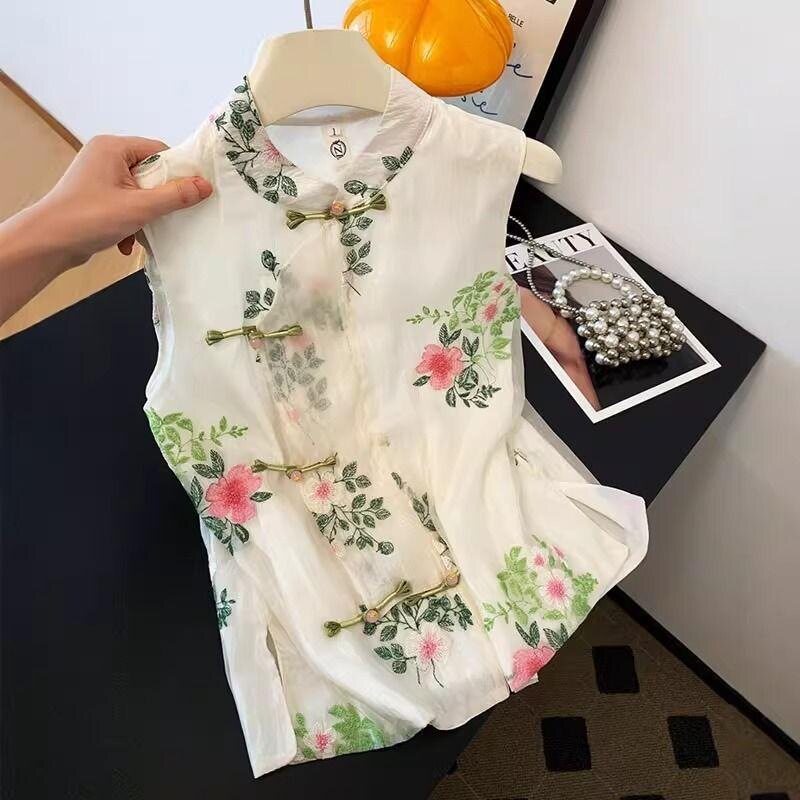 新中式国风马甲女夏薄款刺绣盘扣马夹