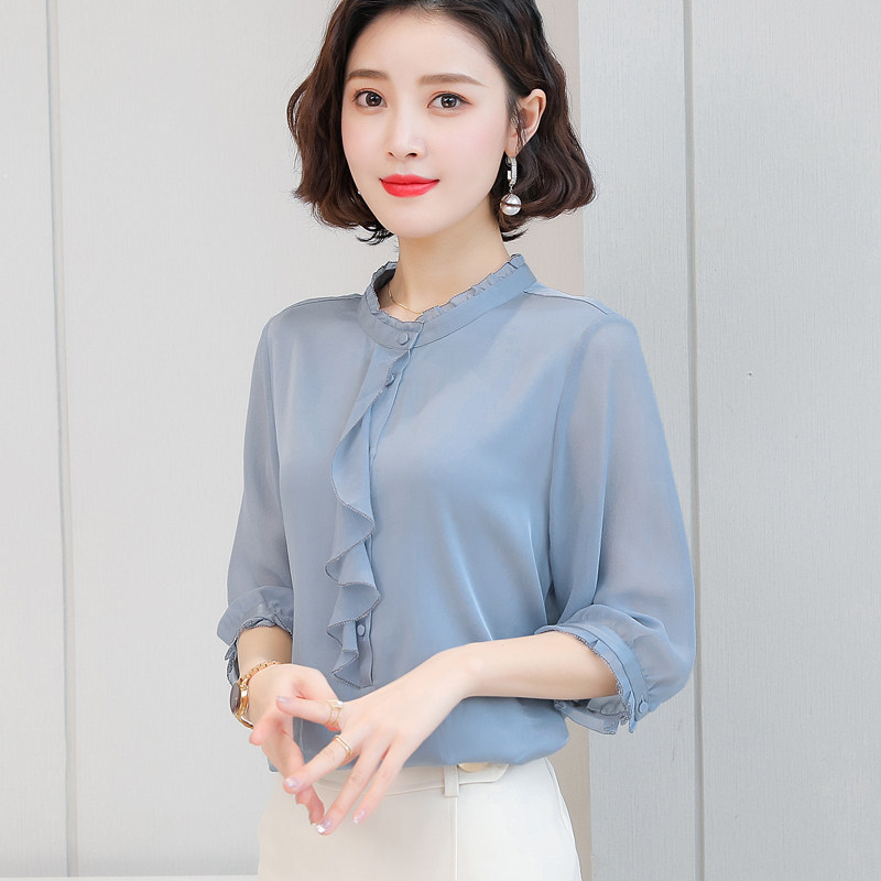 杭州重磅真丝衬衫女短袖2023年新款大码显瘦桑蚕丝上衣洋气衬衣夏