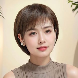 假发女全头套真人发丝混丝无痕隐形透气短发妈妈全真头顶波波发套