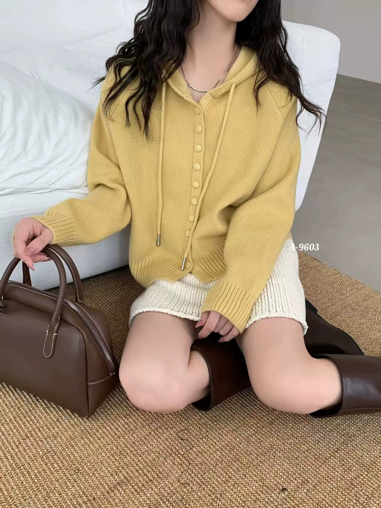 25秋冬新款韩版宽松休闲百搭纯色连帽针织衫女小个子短款毛衣外套