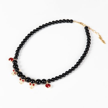 *EVAE+ 黑色珍珠骷髅项链新款红宝石颈链可调节潮牌小众设计简约