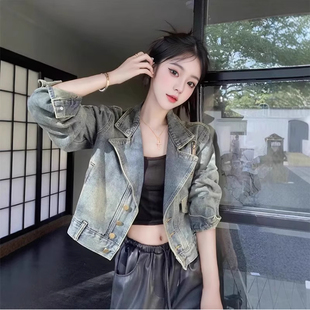 设计感高街高腰短款牛仔外套女秋季新款宽松显瘦百搭休闲夹克上衣