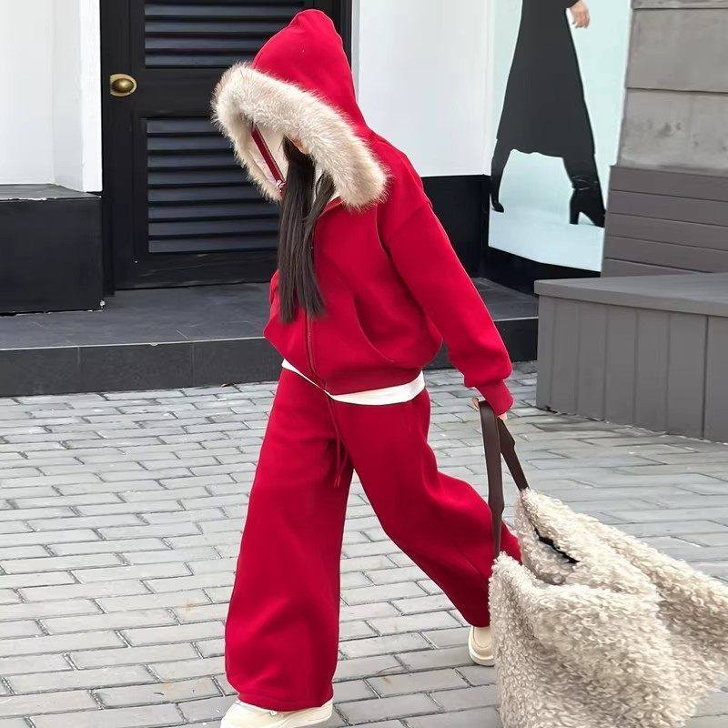 女童加绒套装2026新款休闲运动冬季儿童年货连帽开衫阔腿裤两件套,童装/婴儿装/亲子装,套装,淘宝优惠券,粉丝福利购,淘宝优惠卷