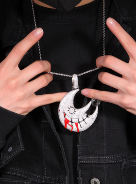 欧美锆石月亮吊坠锁骨链trippie redd同款夸张搞怪嘻哈项链饰品