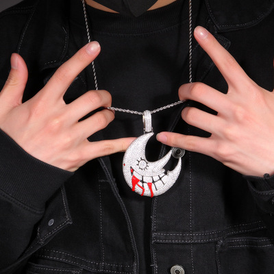 锆石月亮吊坠嘻哈锁骨链