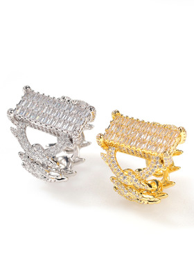 欧美ins荆棘款镀金方锆个性嘻哈戒指朋克风霸气奢华情侣指环配饰