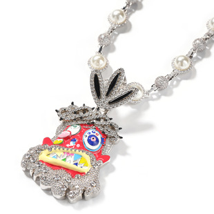 彩色滴油鬼怪卡通头像吊坠超炫密镶满钻项链搞怪鬼头个性嘻哈配饰