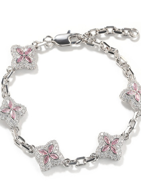 新铜镶锆石轻奢高级感幸运四叶草手链可调节时尚简约男女嘻哈项链