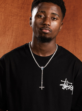 新品5mm水滴十字架吊坠弹簧扣嘻哈项链铜镶锆石潮个性男女网球链