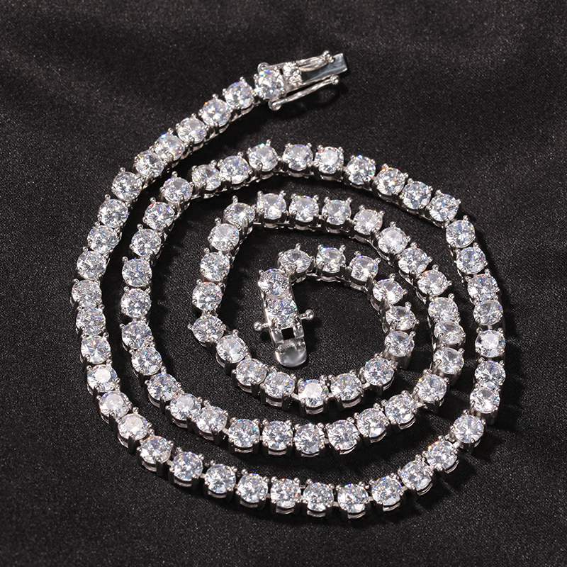 欧美嘻哈铜锆石一排项链ins网球