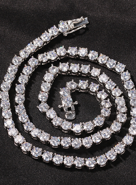 欧美嘻哈铜镶锆石一排项链网球链多规格Tennis Chain情侣小冰糖链