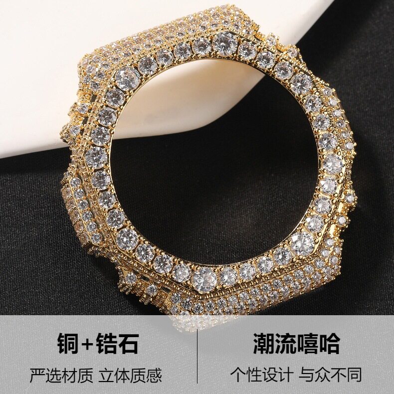 嘻哈满钻金属表壳适用于GA-2100手表改装铜镶锆石嘻哈时尚手表壳