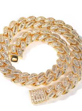 欧美多色嘻哈手链时尚15MM铜镶T方锆石迈阿密古巴项链男士锁骨链