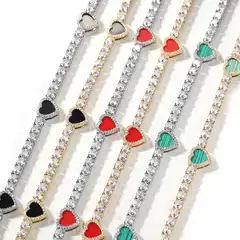 Love Style Copper Inlaid Zircon Tennis Chain for Men and Women, Exquisite and High-End Clavicle Chain, Trendyy Bracelet, Hip-Hop Niche Necklace