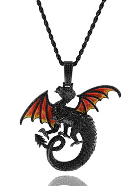 铜+锆石情侣飞龙项链黑色