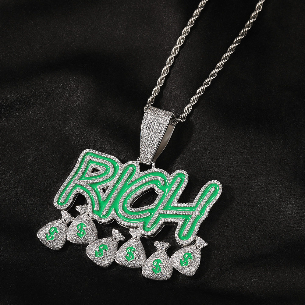 欧美rich字母钱袋吊坠滴油夜光
