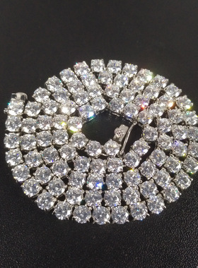 欧美5mm嘻哈钛钢锆石一排项链ins