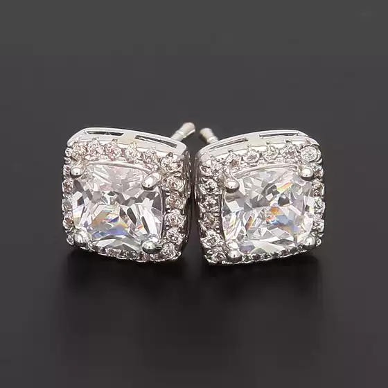 Street Style Hip Hop Couple Black Zircon Stud Earrings with Round and Square Clear Gemstones