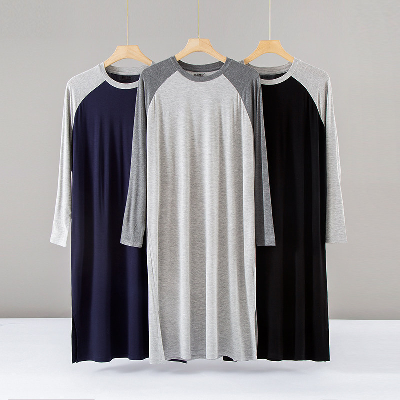 男睡裙长袖春夏季薄款中长款t恤莫代尔男士家居睡袍圆领套头浴袍,女士内衣/男士内衣/家居服,睡衣/家居服套装,淘宝优惠券,粉丝福利购,淘宝优惠卷