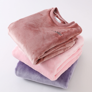 睡衣上衣单件女秋冬加厚特厚法兰绒保暖家居服大码宽松套头长袖衫