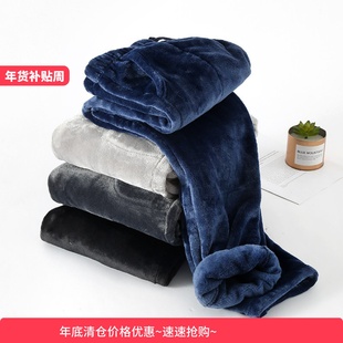 睡裤男法兰绒单裤男士秋冬季长裤珊瑚绒睡裤加肥加大码加厚家居裤