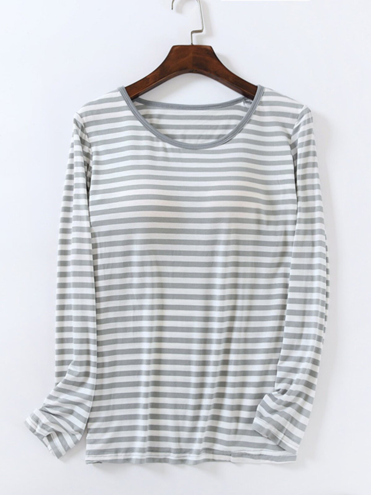 PAJAMAS WOMENS LONG SLEEVES CHEST PADS SUMMER THIN UNDERSHIRTS AIR-CONDITIONED SHIRTS CASUAL LOOSE STRIPED TOPS SPRING AND AUTUMN