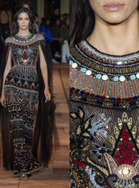 ZuhairMurad新款黑色奢华时尚帅气披肩宴会酒会年会主持颁奖礼服