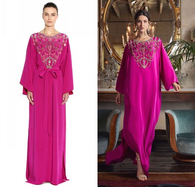 Marchesa轻奢新款玫红色宽松长袖年会宴会生日主持新娘妈妈长礼服