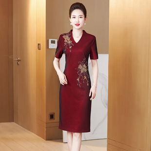婚礼妈妈装夏装新款中老年喜婆婆优雅婚宴礼服连衣裙夏