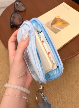 韩系小清新卡包证件收纳包冰蓝色随身零钱包卡片夹通勤便携手腕包